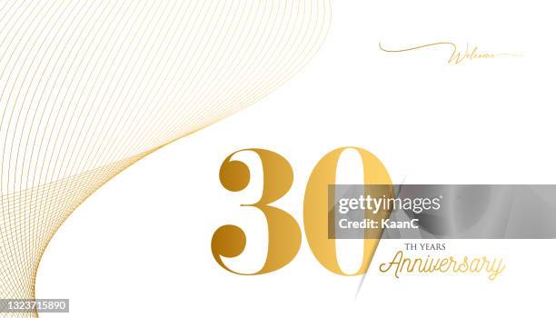 anniversary logo template isolated, anniversary icon label, anniversary symbol stock illustration. happy anniversary greeting template with gold colored hand lettering. - 30th anniversary stock illustrations