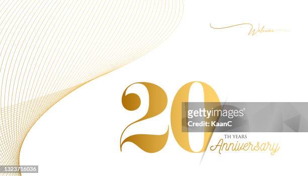 stockillustraties, clipart, cartoons en iconen met anniversary logo template isolated, anniversary icon label, anniversary symbol stock illustration. happy anniversary greeting template with gold colored hand lettering. - 20th anniversary celebration