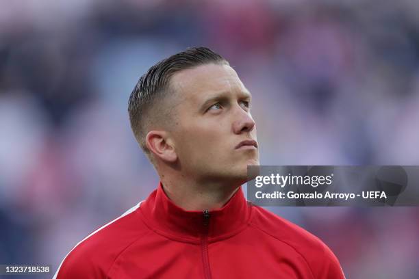 Piotr Zielinski of Poland prior to start the UEFA Euro 2020 Championship Group E match between Poland and Slovakia on June 14, 2021 in Saint...