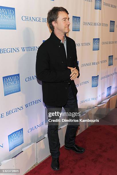 Actor Edward Norton attends the 2nd Annual "Change Begins Within" benefit celebration presented by the David Lynch Foundation at The Metropolitan...