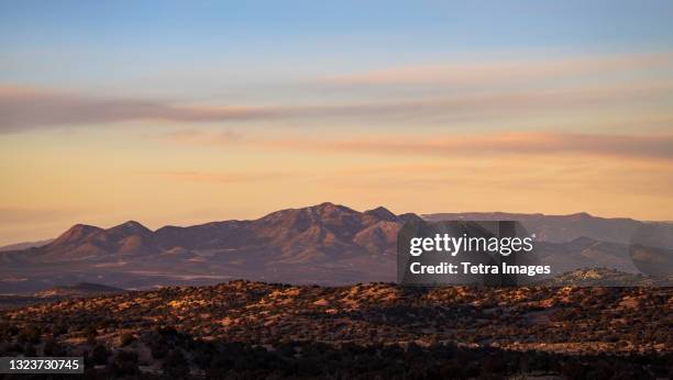 usa, new mexico, lamy, galisteo basin preserve, mountain landscape at sunrise - new mexico mountains stock pictures, royalty-free photos & images