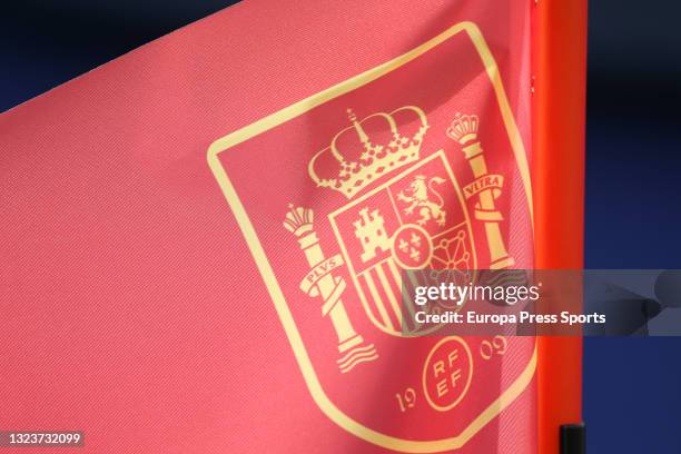 Spanish Football Federation flag is seen during the women international friendly match played between Spain and Denmark at Santo Domingo stadium on...