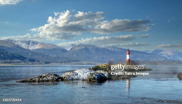 argentina, tierra del fuego, ushuaia, les eclaireurs lighthouse in beagle channel - ushuaia stock pictures, royalty-free photos & images