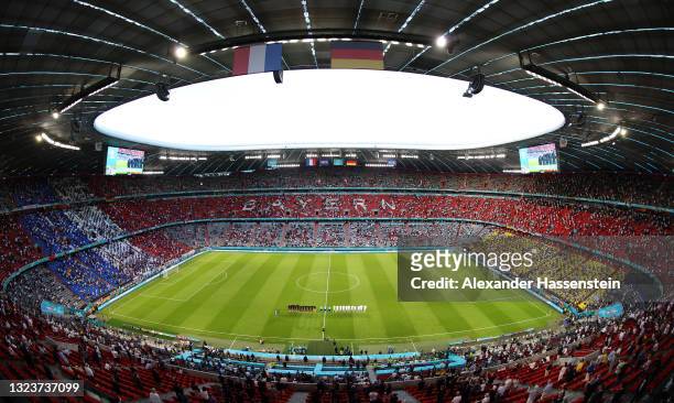 General view inside the stadium as both teams stand for the national anthem prior to the UEFA Euro 2020 Championship Group F match between France and...