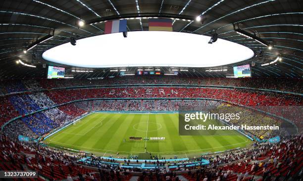 General view inside the stadium as both teams stand for the national anthem prior to the UEFA Euro 2020 Championship Group F match between France and...