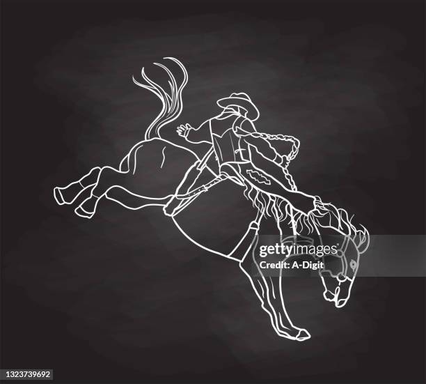 bucking bronco sketch chalkboard - horse music show stock illustrations