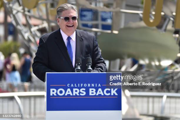 California Senator Robert Hertzberg attends California Governor Gavin Newsom's press conference for the official reopening of the state of California...