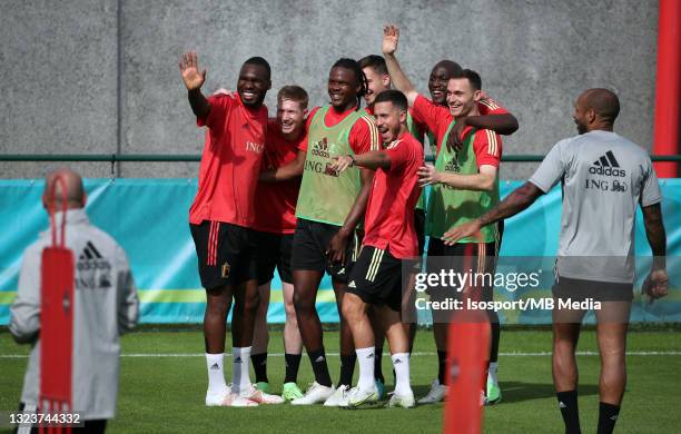 Christian Benteke of Belgium, Kevin De Bruyne of Belgium, Dedryck Boyata of Belgium, Eden Hazard of Belgium, Romelu Lukaku of Belgium and Thomas...