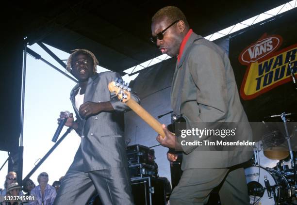 Neville Staple and Lynval Golding of The Special perform during the "Vans Warped Tour" at Pier 30/32 on July 5, 1998 in San Francisco, California.