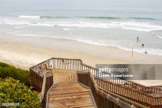 wooden staicase down to a sandy beach in southern california - carlsbad california stock pictures, royalty-free photos & images