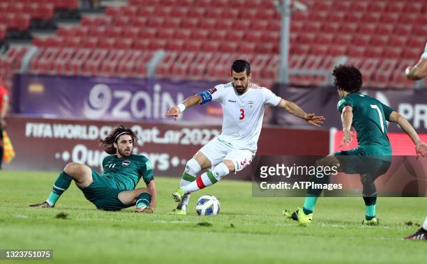 Ehsan Hajsafi in action during FIFA World Cup Asian qualifiers match between Iran Vs Iraq at Al Muharraq Stadium on June 15, 2021 in Bahrain, Bahrain.