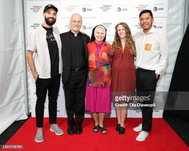 Evan Mascagni, Father James Martin, Sister Jeannine Gramick, Shannon Post and Nick Capezzera attend the “Building A Bridge" premiere during the 2021...