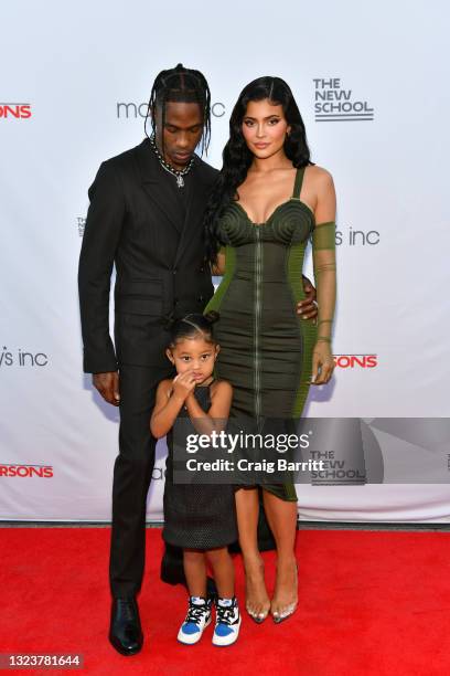 Travis Scott, Kylie Jenner, and Stormi Webster attend the The 72nd Annual Parsons Benefit at Pier 17 on June 15, 2021 in New York City.