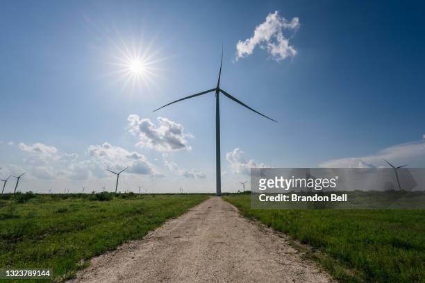 Wind turbines are shown on June 15, 2021 in Papalote, Texas. The Electric Reliability Council of Texas , which controls approximately 90 percent of...