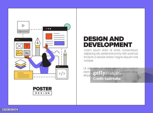 design and development concept for posters, covers and banners - typewriter isolated stock illustrations