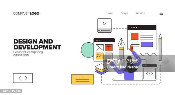design and development concept for landing page, website banner, online advertising, advertising and marketing material - typewriter isolated stock illustrations