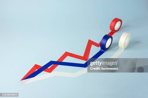 abstract conceptual competition growth chart adhesive tape still life. - zigzag stock pictures, royalty-free photos & images
