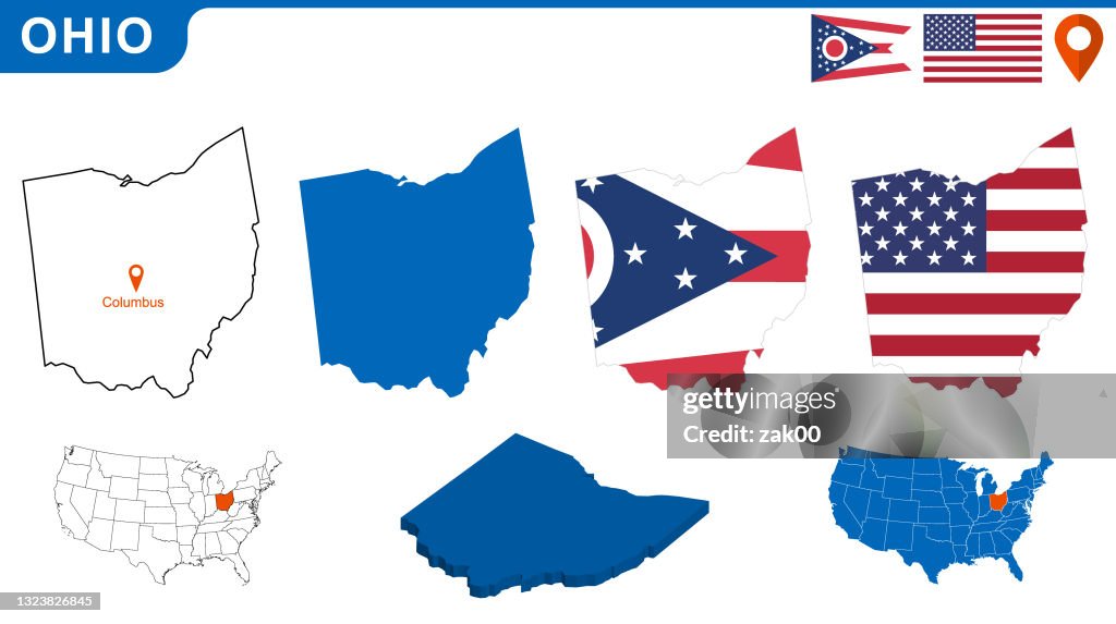 USA state Of Ohio's map and Flag.