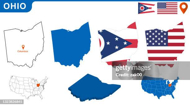 usa state of ohio's map and flag. - ohio flag stock illustrations