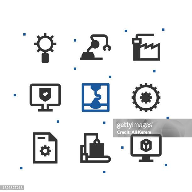 industry 4.0 icon set - cad computer stock illustrations