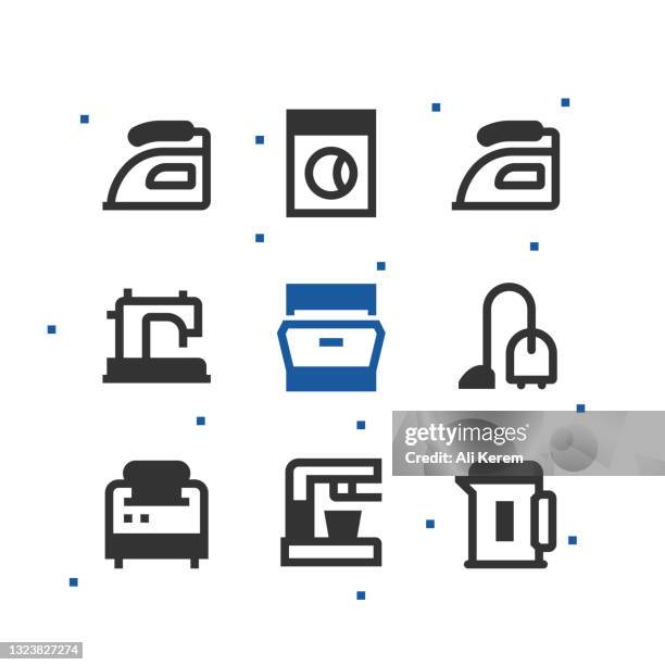 home appliances icon set - clean microwave stock illustrations