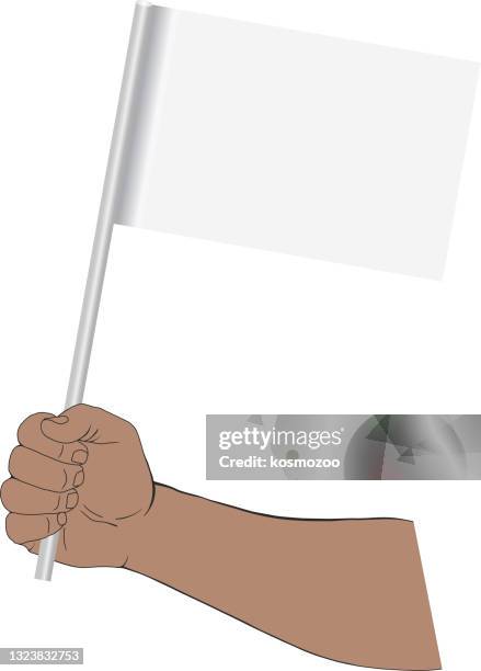 hand holding white flag - holding blank flag stock illustrations