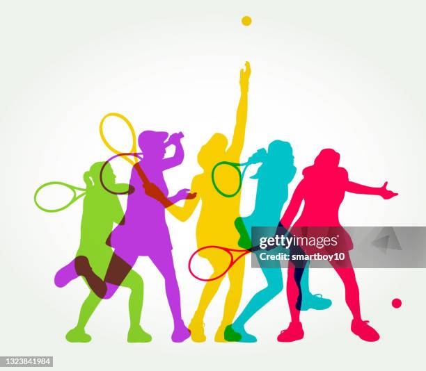 stockillustraties, clipart, cartoons en iconen met tennis players - women - bordtennis