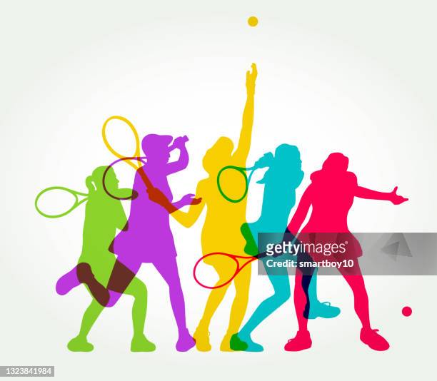 tennis players - women - tennis racquet stock illustrations