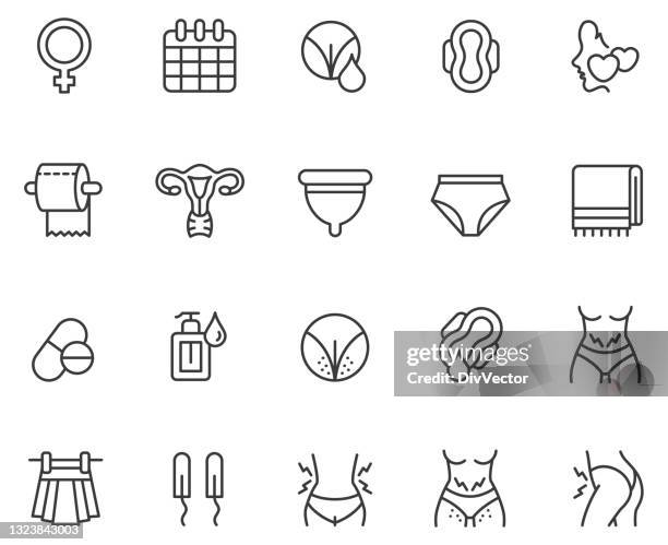 menstruation vector set - human reproductive organ stock illustrations