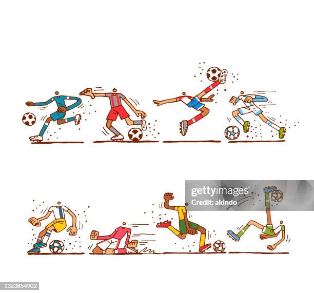 stockillustraties, clipart, cartoons en iconen met soccer player set - sportsman stock illustrations