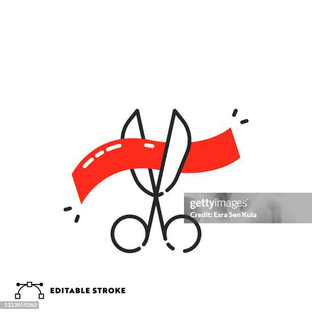 opening flat line icon with editable stroke - ribbon cutting stock illustrations