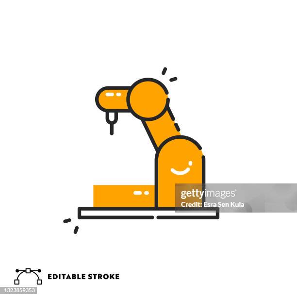 robotic arm icon with editable stroke and pixel perfect. - cnc machine stock illustrations