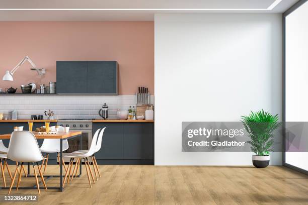 modern kitchen and dining room - dining room stock pictures, royalty-free photos & images