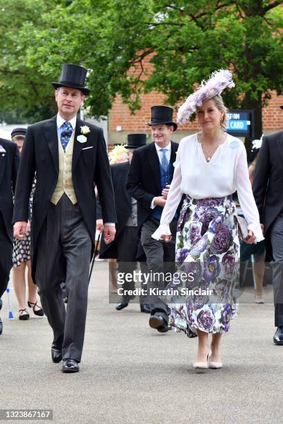 Prince Edward, Earl of Wessex and Sophie, Countess of Wessex arrive at Royal Ascot 2021 at Ascot Racecourse on June 16, 2021 in Ascot, England.