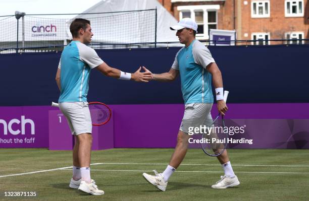 Ken Skupski of Great Britain and Neal Skupski of Great Britain reacts during there Round of 16 match against Reilly Opelka of USA and John Peers of...