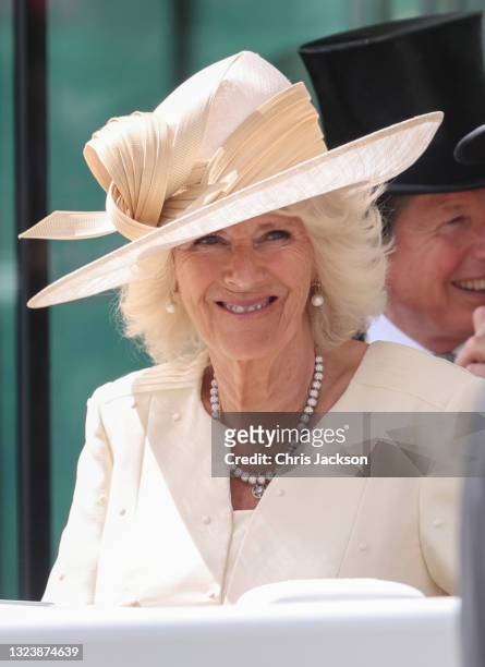 Camilla, Duchess of Cornwall attends Royal Ascot 2021 at Ascot Racecourse on June 16, 2021 in Ascot, England.