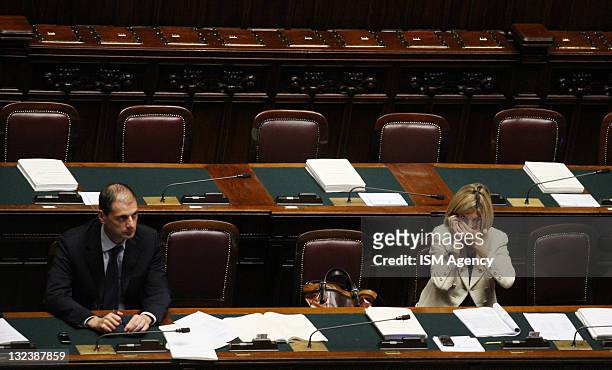 General view of Italian Chamber of Deputies with empty Government seats before a vote on 2012 budget law on November 12, 2011 in Rome, Italy. Italian...