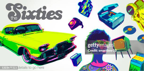 1960’s icon poster - vintage car radio stock illustrations