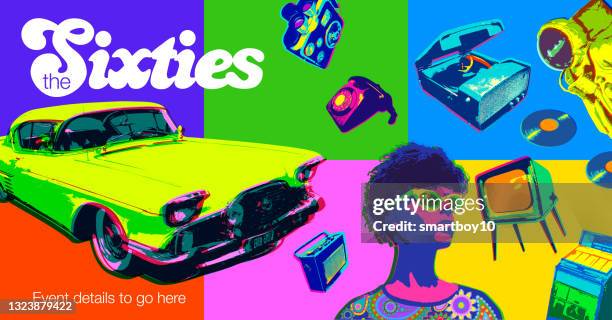 1960’s icon poster - vintage car radio stock illustrations