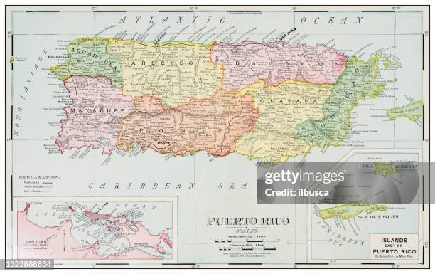 antique map of puerto rico - puerto rico stock illustrations