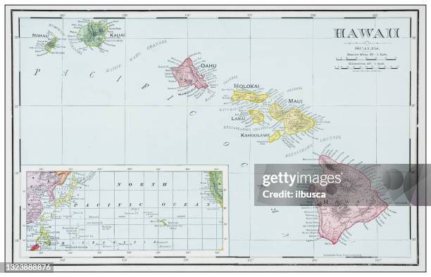 antike karte von hawaii - hawaii islands stock-grafiken, -clipart, -cartoons und -symbole