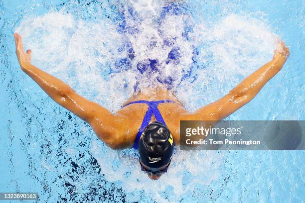 Hali Flickinger of the United States competes in a preliminary heat for the Women’s 200m butterfly during Day Four of the 2021 U.S. Olympic Team...