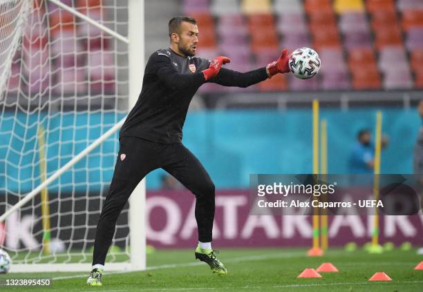 Damjan Siskovski of North Macedonia makes a save during a Training Session ahead of the Euro 2020 Group C match between Ukraine and North Macedonia...