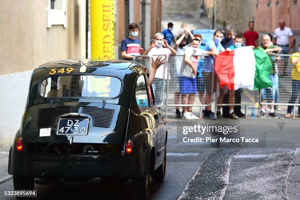 Alan Bilanin and Susan Zolla on course in a FIAT 600 of 1956 during the Mille Miglia Historical Race on June 16, 2021 in Brescia, Italy.