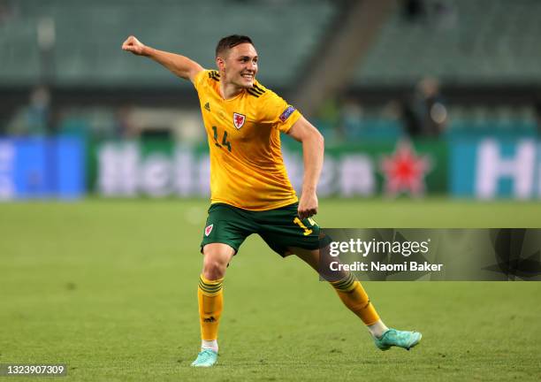 Connor Roberts of Wales celebrates after scoring their side's second goal during the UEFA Euro 2020 Championship Group A match between Turkey and...