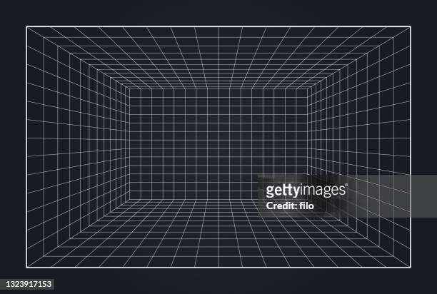 depth grid box 3d virtual reality space background - three dimensional stock illustrations