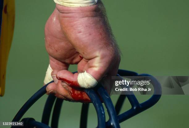 Los Angeles Rams defensive end Jack Youngblood during a pause in game action, October 27, 1985 in Anaheim, California.