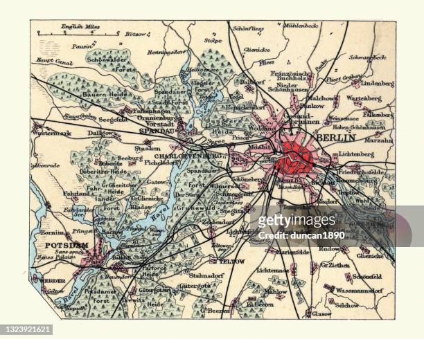 antique map of environs of berlin, germany, 19th century - berlin map stock illustrations