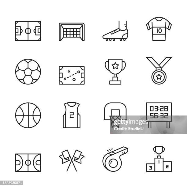 soccer and basketball line icons - sports jersey stock illustrations