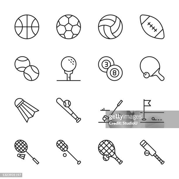 sport ball line icons - 羽毛球拍 幅插畫檔、美工圖案、卡通及圖標